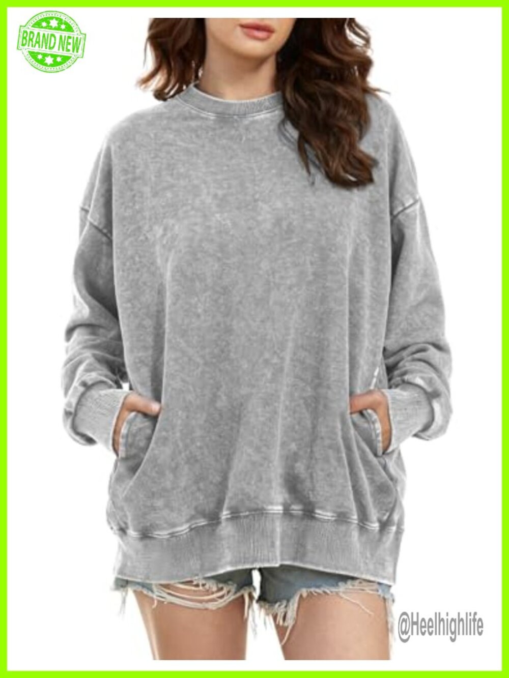 Oversized Acid Wash Sweatshirt Crewneck Cotton Blend Pullover
